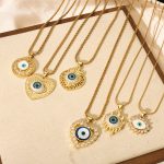 New Retro Devil's Eye Stainless Steel Gold Plated Diamond Studded Hollow Copper Pendant Necklace Ornament Women