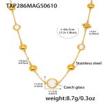 color: TXP286-Gold White Glass Stone Necklace 44+5cm