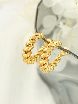 Commuter Design Hollow Thread C- Shaped Earrings Women's All-Match Brass Ear Studs Earrings
