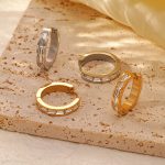 Classic Gang Drill Stainless Steel Earrings Micro-Inlaid Ladder Square Zircon Personality All-Match Circle Ear Clip Earrings Brushed