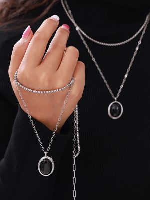 British Retro Personality and Minimalism Temperament Entry Lux Ornament Inlaid Design Weight Color Glaze Stainless Steel Jewelry Set