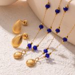 French Retro Starfish Shell Pendant Elegant Blue Necklace Ear Stud Stainless Steel 18K Gold Plated Light Luxury Jewelry Set
