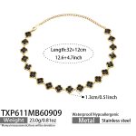 color: TXP611-Black Glass Stone Flower Gold Necklace -32+2cm