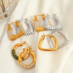 Light Luxury Personalized Design High-Grade Earrings Gold-Plated 18K Gold Stainless Steel Geometric Earrings Studded with Zircon