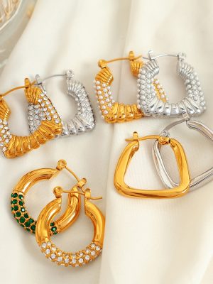 Light Luxury Personalized Design High-Grade Earrings Gold-Plated 18K Gold Stainless Steel Geometric Earrings Studded with Zircon