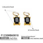 color: F1230-Black Glass Stone Gold Earrings