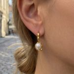 Stainless Steel Pearl Pendant C- Ring Earrings 18K Thick Gold Electroplated Exquisite Elegant Classic All-Match Earrings