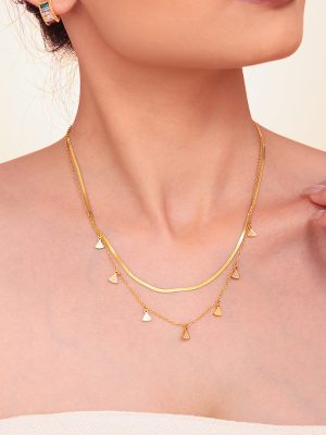 Geometric Small Skirt More than Inlaid Zircon Accessories Set Bracelet Necklace Stainless Steel Plated 18K Real Gold Jewelry