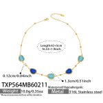 color: TXP564-Gold Mixed Blue Cat's Eye Stone Necklace
