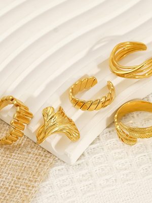 Trade Stainless Steel Electroplated 18K Gold Advanced Personality Ring Female Simple All Match Index Finger Ring