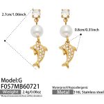color: F057-G Style White Zircon Dolphin Gold Earrings
