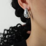 color: F1007-White Rhinestone Steel Color Earrings
