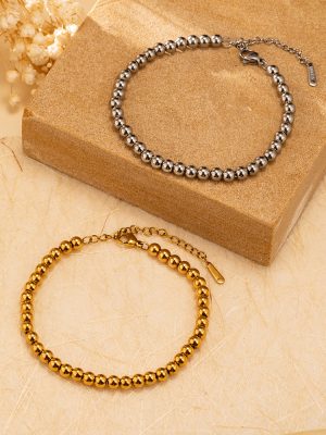 INS Ladies New Stainless Steel Bracelet 18K Gold Plating Lucky Beads All-Match Suit Twin Bracelet