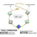 color: TXE612-Blue Cracked Ice Stone Flower Gold Bracelet -17+5cm