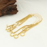 Korean Style Non-Fading Bracelet Ornament Commuter Freshwater Pearl OT Buckle Stainless Steel 18K Gold Plating Design Female