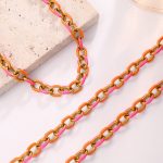 Contrast Color Chain Terms Simple Gold Necklace Stitching Orange Pink Two-Tone Sweet Cool Clavicle Necklace