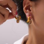 color: F370-Multicolor Rhinestone Gold Earrings