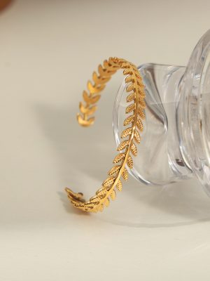 New Versatile Personalized Design Stainless Steel Gold Plated Wheat Shape Opening Bracelet Ornament