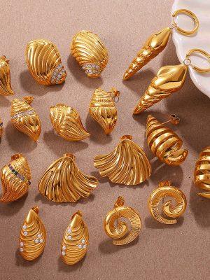 Conch Shell Design Earrings Stainless Steel Plated 18K Gold Shining Unique Earrings for Women