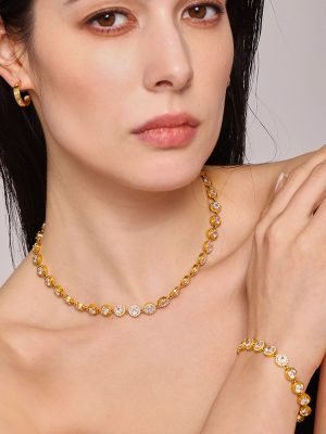 Super Shiny Starry round White Zircon Handmade Chain Stainless Steel Plated 18K Real Gold Luxury Elegant Jewelry