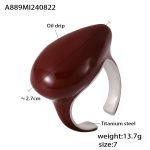 color: A889-Steel Color Wine Red Enamel Ring / size: US 7