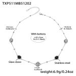 color: TXP511-Black Glass Stone Steel Color Necklace 40+5cm