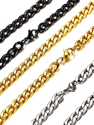 Stainless Steel Plated 18K Gold Necklace NK Chain Vacuum Plating Black and Golden Chain