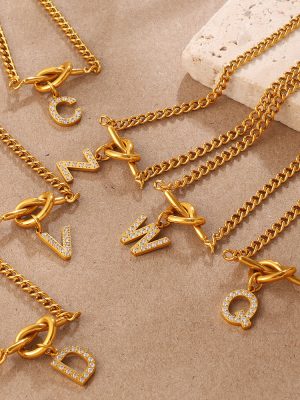 All-Matching Full Zirconium 26 English Letters Pendant Necklace Stainless Steel Simple Advanced Clavicle Chain