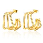 color: Three-wire Square Earrings Gold MS-149