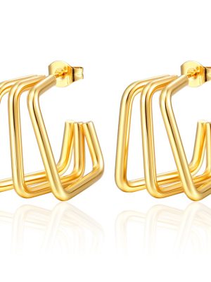 Irregular Earrings Geometric Three-Line Stud Earrings Gold Stainless Steel Personality Simple Earrings