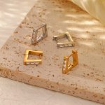 Geometric Triangle Inlaid Zircon Stainless Steel Ear Clip Women's Versatile Classic 18K Earrings