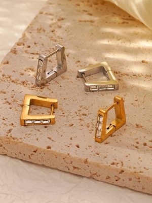 Geometric Triangle Inlaid Zircon Stainless Steel Ear Clip Women's Versatile Classic 18K Earrings