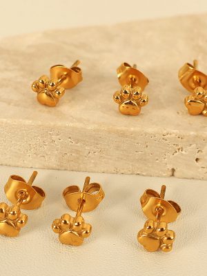 New Simple and Fresh Cute and Compact Cat Paw Print Stud Earrings for Women 18K Stainless Steel Earrings Jewelry
