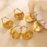 Vintage Crumpled Hammered Irregular Concave-Convex Texture Earrings Stainless Steel 18K Gold Plating High-Grade Earrings