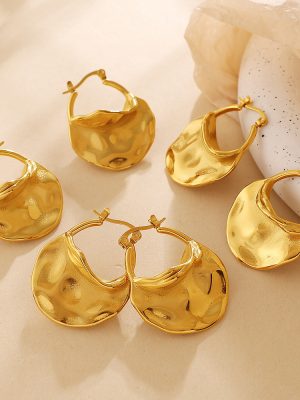 Vintage Crumpled Hammered Irregular Concave-Convex Texture Earrings Stainless Steel 18K Gold Plating High-Grade Earrings