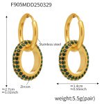 color: F905-Green Rhinestone Gold Earrings