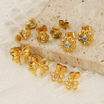 Stainless Steel Heart-Shaped Earrings Flower Cutout Zircon High-Grade Bow Stud Earrings Earrings for Women