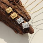 Ancient Egypt Relief Wrist Splint Sun Square Plate Pendant Inlaid Zircon Necklace Stainless Steel 18K Gold Plating Clavicle Chain
