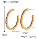 color: F1711-B Style -Gold Inner & Outer Pink Zircon Earrings -15mm