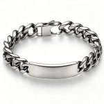 Stainless Steel Cuban Link Chain Bracelet Glossy Dog Tag Curved Brand Men's Ornament