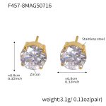 color: F457-Gold Zircon Stud Earrings -8mm