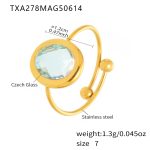 color: TXA278-Gold Pale Blue Glass Stone Ring -Oval / size: US 7