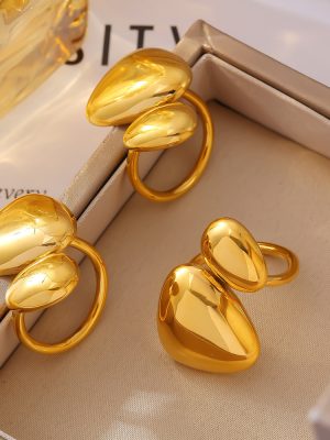 Geometric Irregular Smooth Opening Ring Stainless Steel 18K Gold Plating Ring