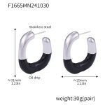 color: F1665-Steel Color Black Enamel Earrings