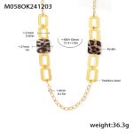 color: M058-Gold Big Cube Leopard Print Sweater Chain