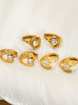 Inlaid Zircon Stainless Steel All-Match Ear Clip Women's Simple 18K Gold Earrings Plated Earrings Advanced