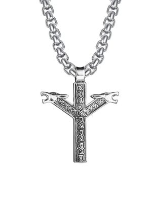New Accessories Stainless Steel Ghost Head Cross Pendant Personality Men's Necklace