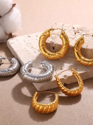 Retro Design U-Shaped Textured Earrings Stainless Steel 18K Gold Plating All-Match Earrings for Women