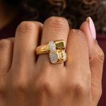 Stainless Steel Zircon Cross Geometric Ring 18K Gold Plating All-Matching Graceful Index Finger Ring Ornament