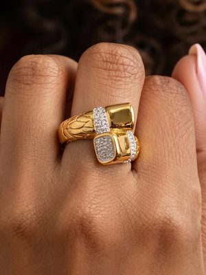 Stainless Steel Zircon Cross Geometric Ring 18K Gold Plating All-Matching Graceful Index Finger Ring Ornament
